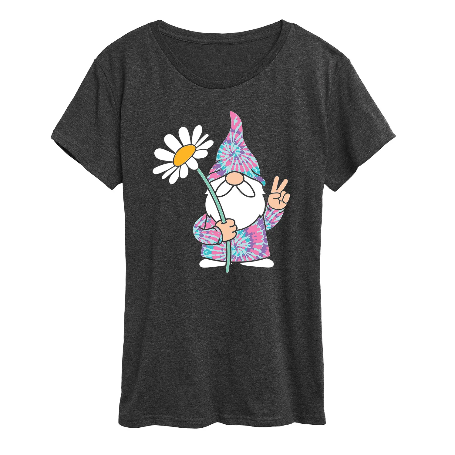 Instant Message - Tie Dye Gnome With Daisy - Women's Short Sleeve Graphic T-Shirt - Image 3