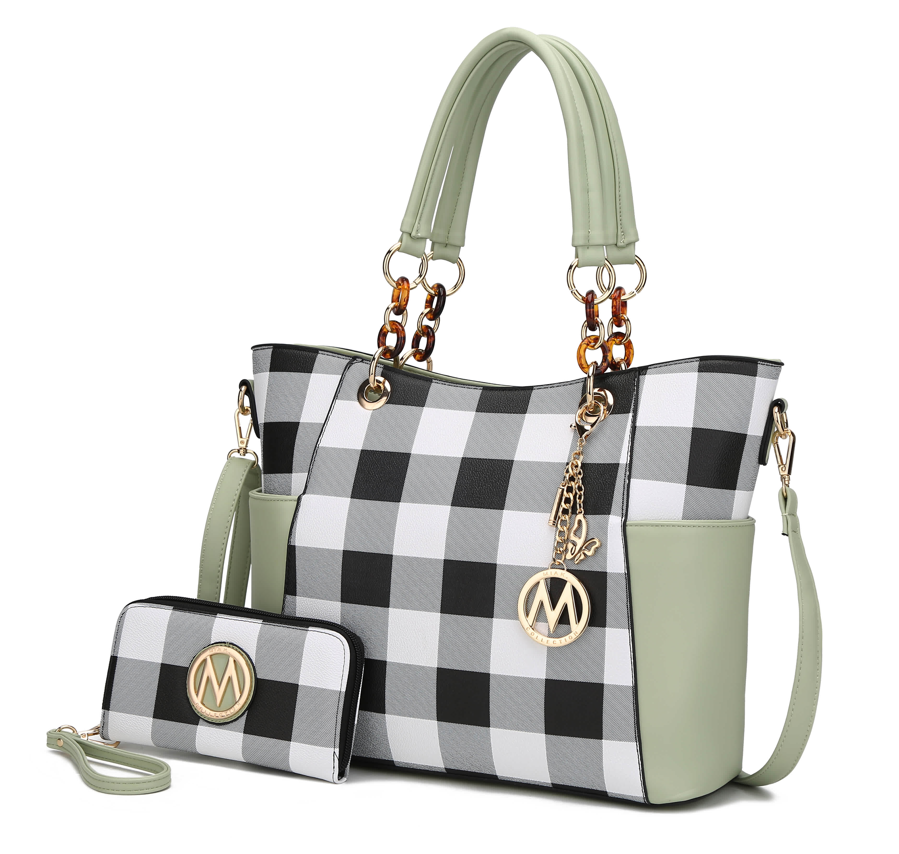 MKF Collection by Mia K Bonita Vegan Leather Checker Women’s Tote Bag with matching Wallet– 2 pieces - Image 10