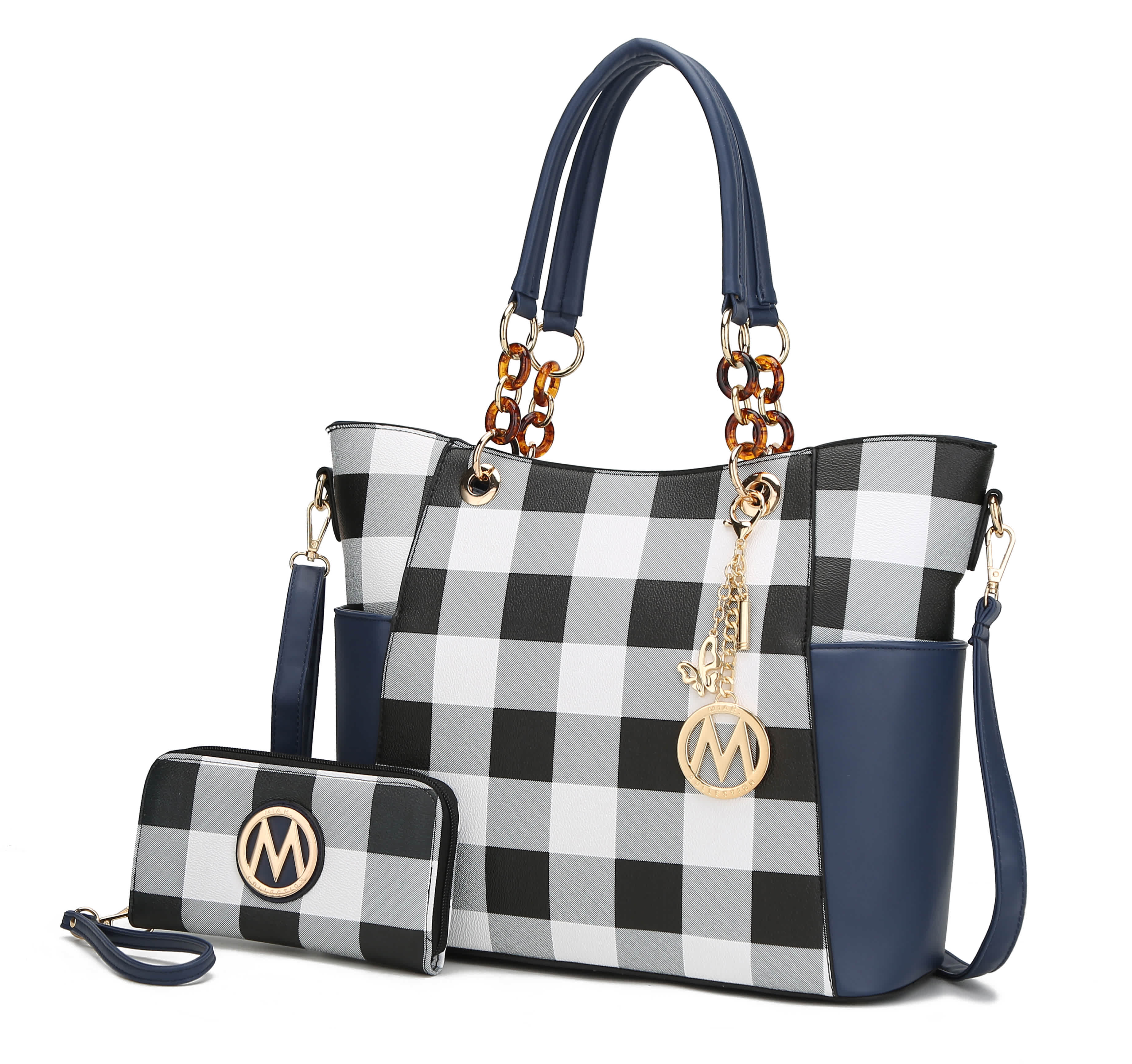 MKF Collection by Mia K Bonita Vegan Leather Checker Women’s Tote Bag with matching Wallet– 2 pieces - Image 11