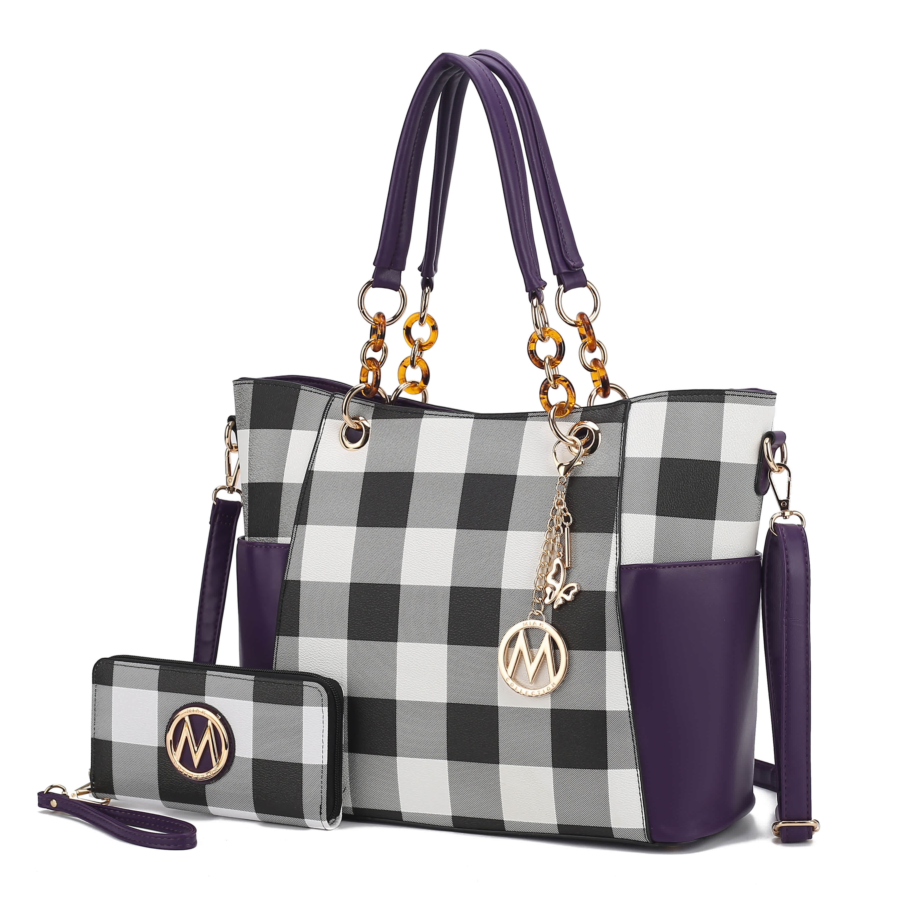 MKF Collection by Mia K Bonita Vegan Leather Checker Women’s Tote Bag with matching Wallet– 2 pieces - Image 3