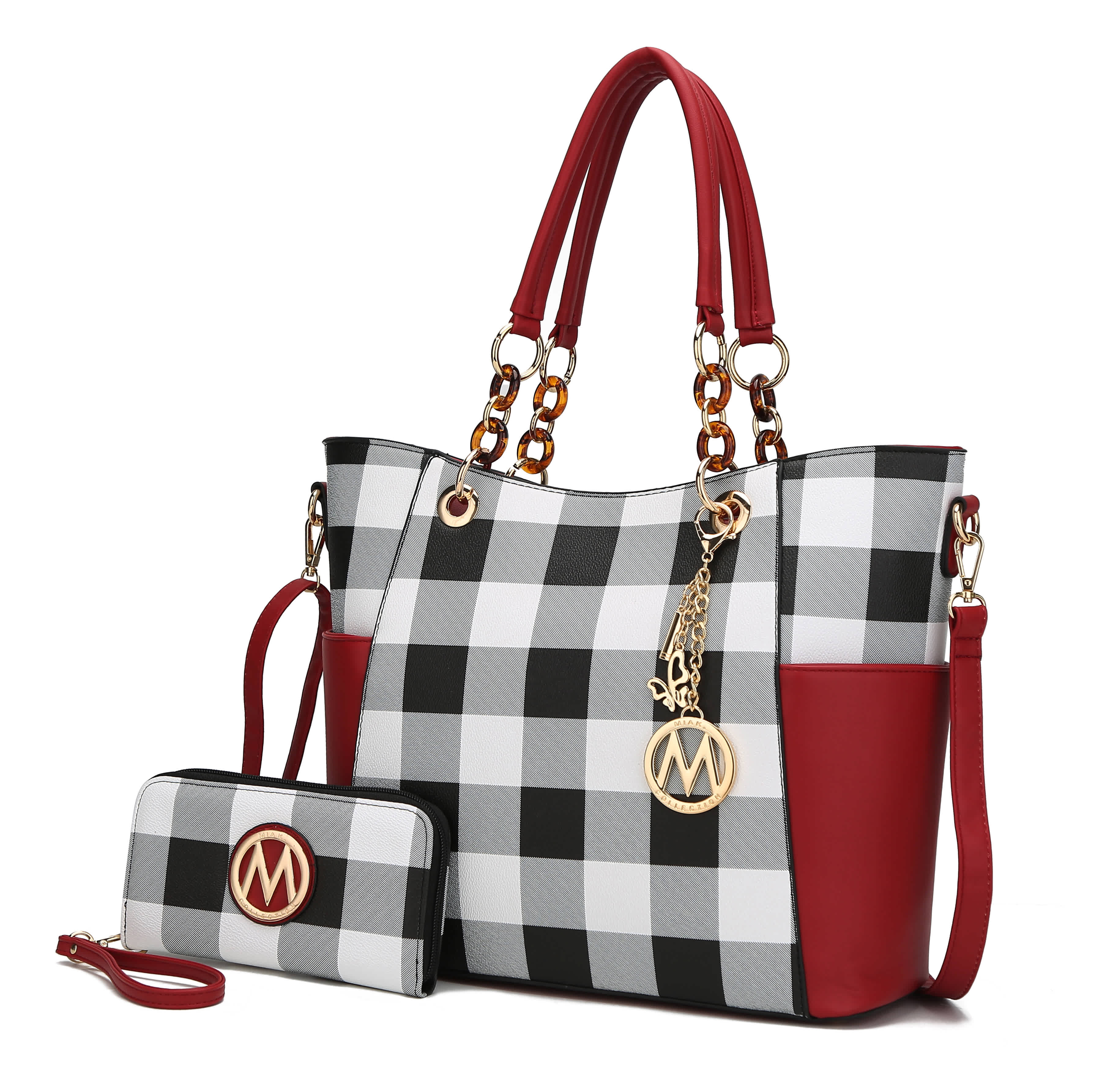 MKF Collection by Mia K Bonita Vegan Leather Checker Women’s Tote Bag with matching Wallet– 2 pieces - Image 4