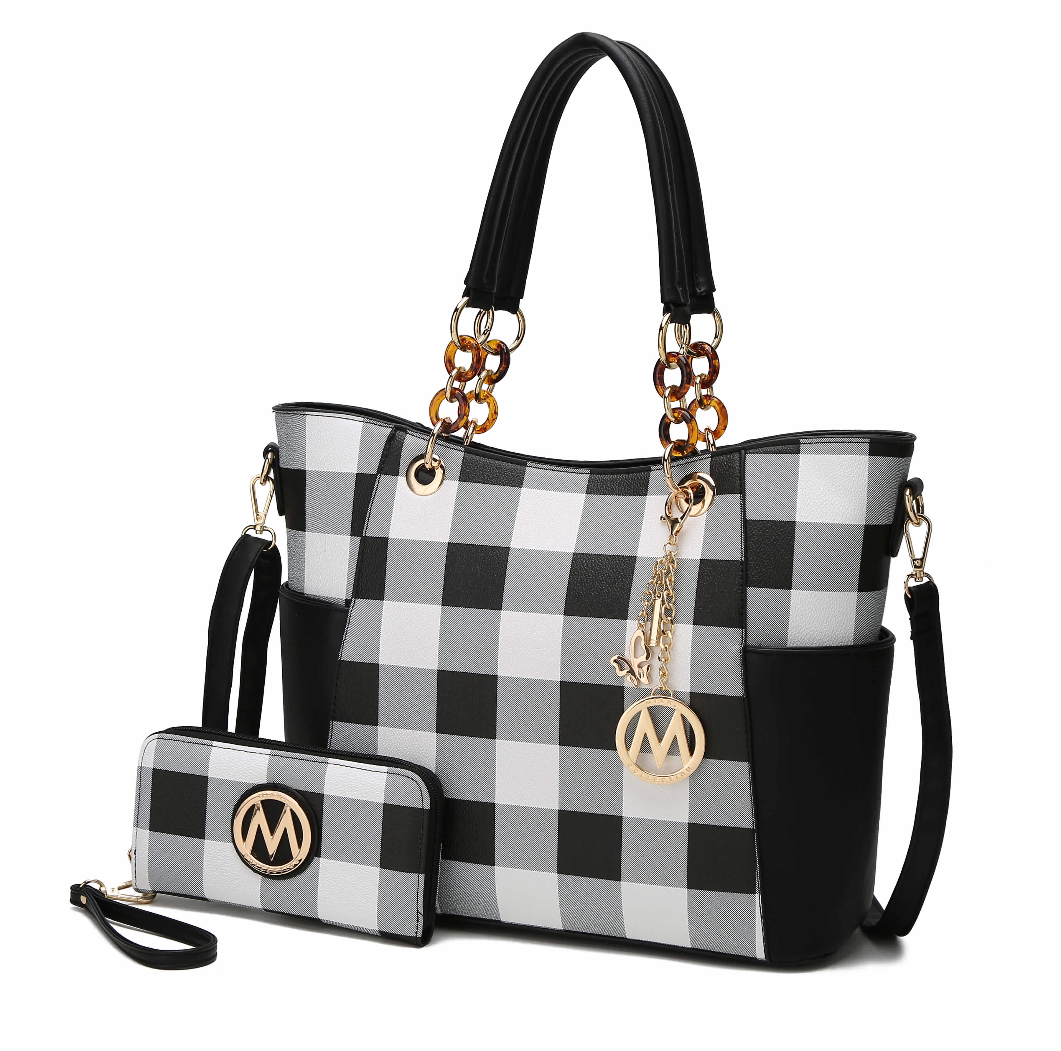 MKF Collection by Mia K Bonita Vegan Leather Checker Women’s Tote Bag with matching Wallet– 2 pieces - Image 5
